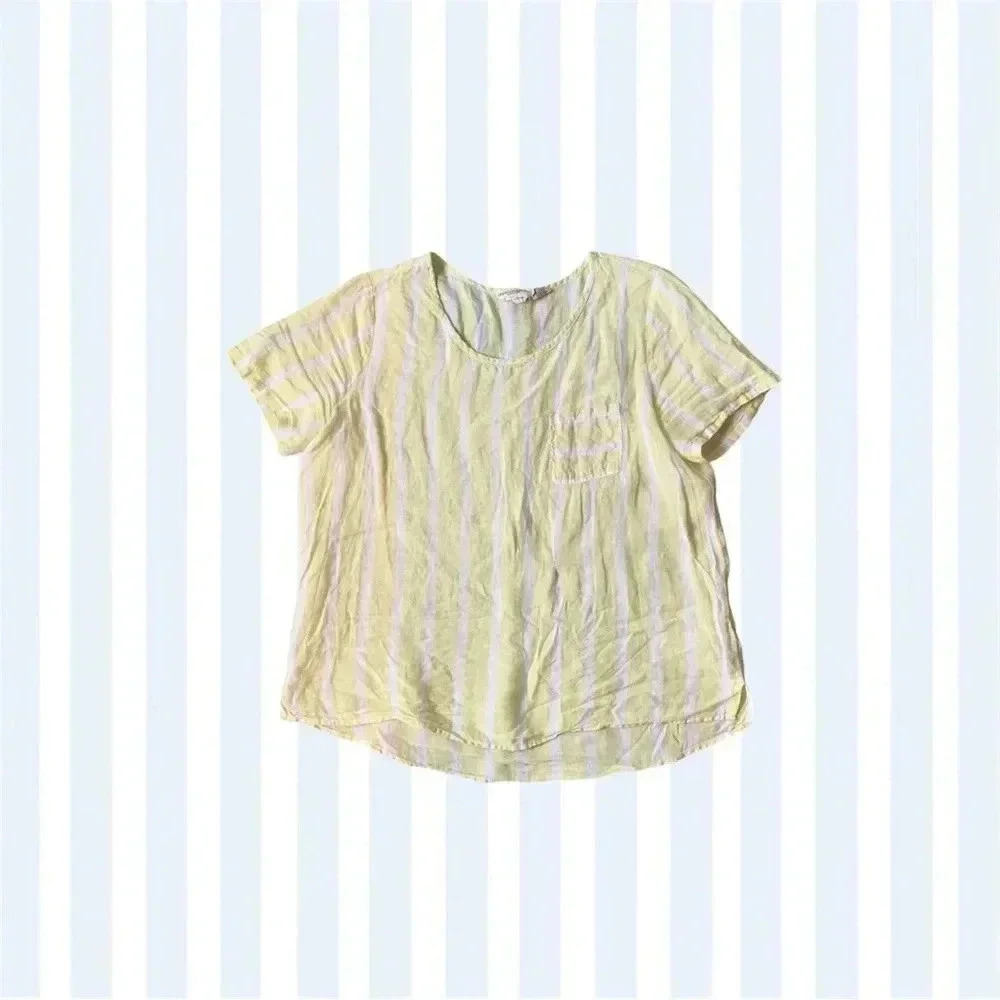 Yellow and white stripes Christian siriano 100% linen blouse